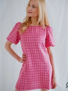 Pink Houndstooth Shift Dress - Women